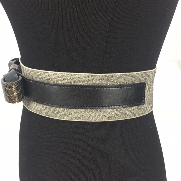 Loft Faux Snake Skin Stretch Belt Silver, Black - Picture 3 of 7